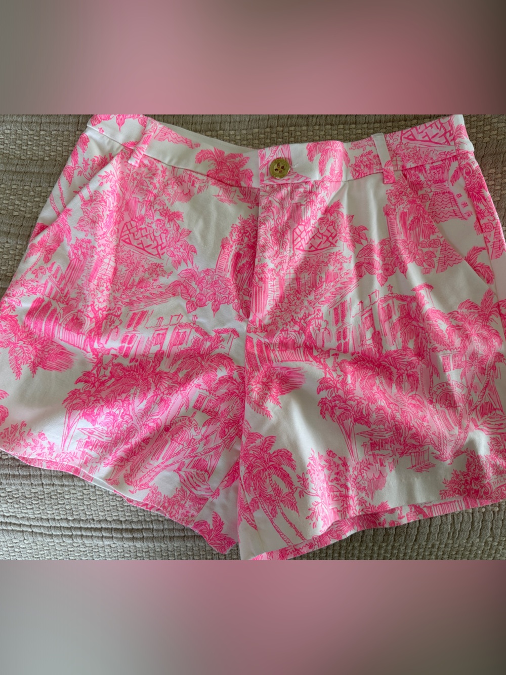 Lilly Pulitzer Neon Pink Palm Beach Florida Toile Print Cotton Stretch Shorts 10